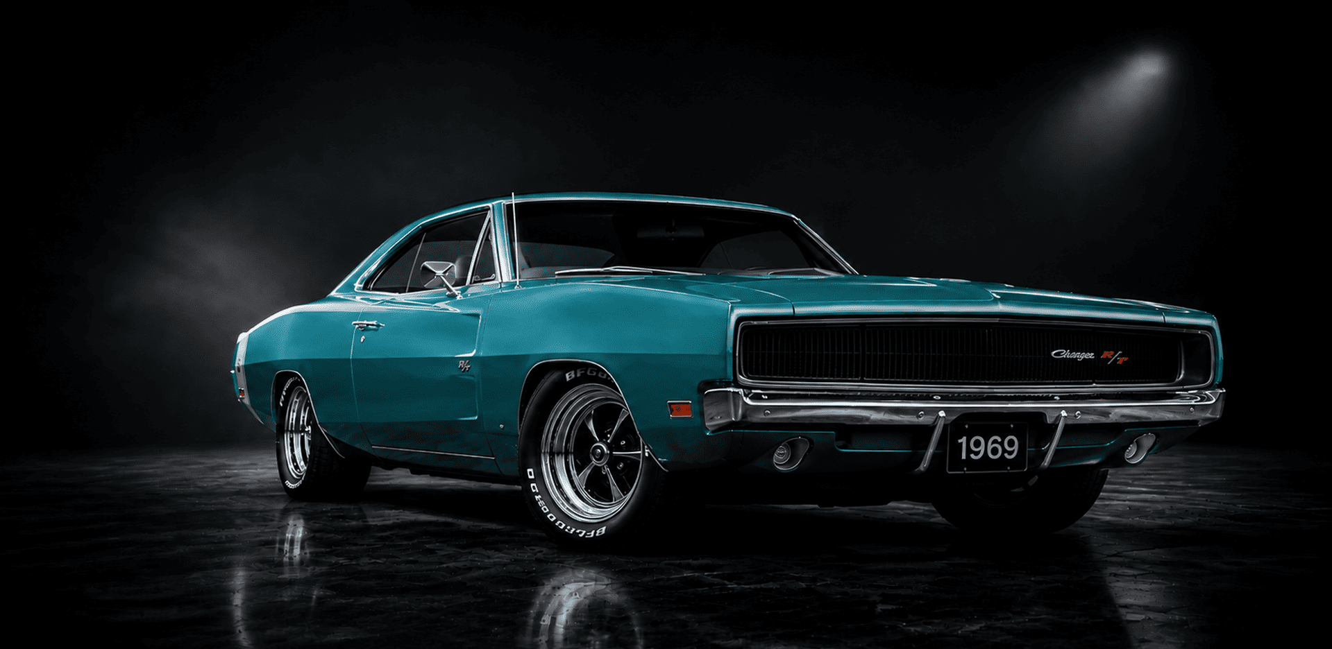 Classic teal 1969 Dodge Charger showcasing vehicle detailing and ceramic coating protection.