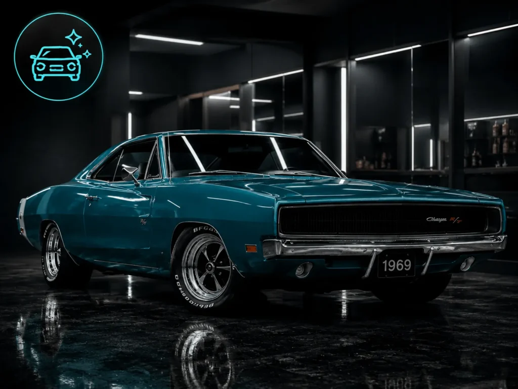 Classic teal car detailing in climate-controlled shop, Owner's Pride North Kansas City.