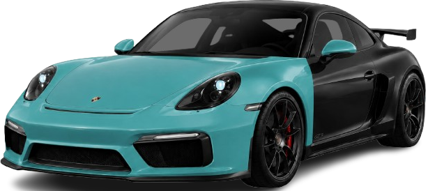 Black and teal sports car showcasing paint protection film and ceramic coating services.