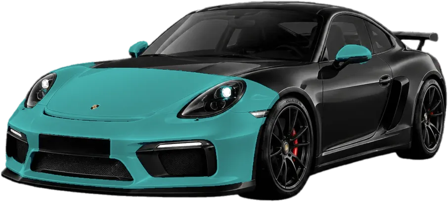 Partial front paint protection film on teal and black Porsche vehicle.